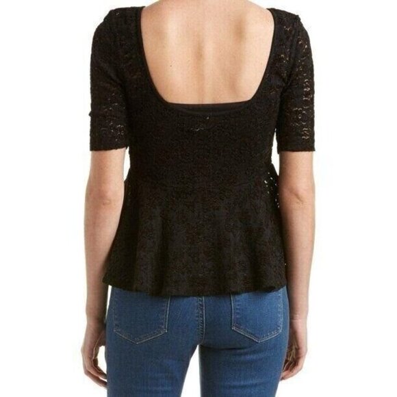 Free People Chenille Top Size Small Black Lace Peplum‎ Top Scoop Neck On Back - Picture 2 of 9